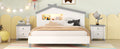 Full Size Wood Platform Bed With House Shaped Headboard And Motion Activated Night Lights White Gray White Wood