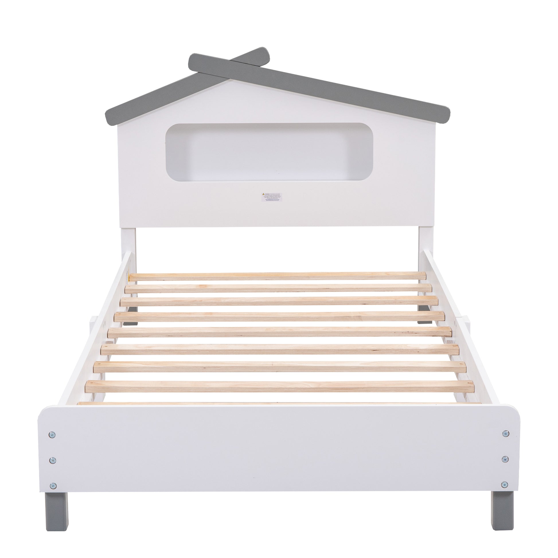 Twin Size Wood Platform Bed With House Shaped Headboard And Motion Activated Night Lights White Gray White Wood