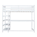 Twin Size Loft Bed With Storage Shelves And Under Bed Desk, White White Pine