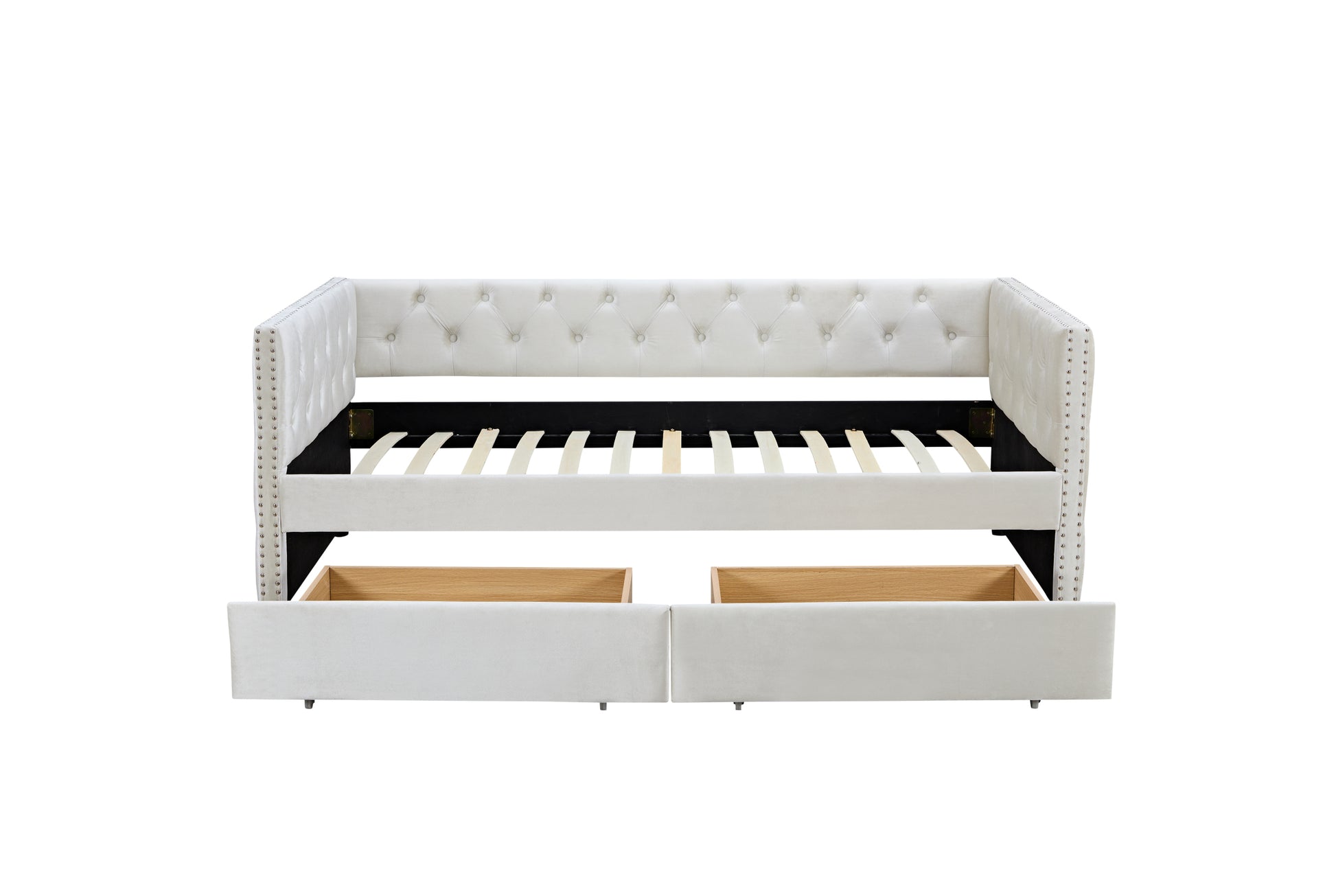 Sofa Bed With Drawers, Modern Velvet Upholstered Sofa Bed With Button Tufted Sofa Bed Frame With Double Drawers, Bedroom Living Room Furniture,Beige 83.47''X42.91''X30.71''' Box Spring Required Twin Beige Wood Bedroom American Traditional Eucalyptus Bed