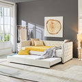 Daybed With Trundle Sofa Bed, Upgraded Velvet Upholstered Sofa Bed, With Button And Copper Nail On Square Arms,Bedroom Living Room Furniture Beige,Twin,83.47