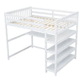 Full Size Loft Bed With Storage Shelves And Under Bed Desk, White Box Spring Not Required Full White Wood Bedroom Pine