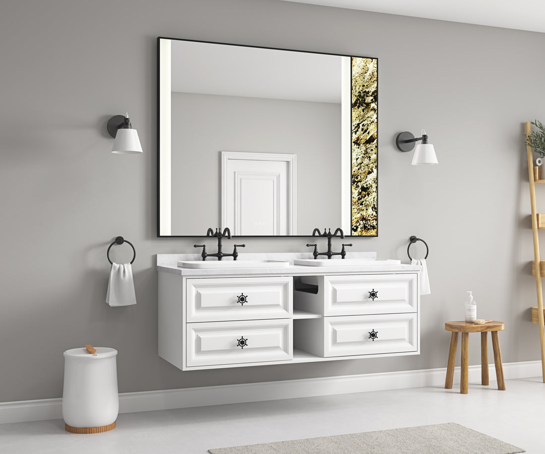 60*23*21In Wall Hung Doulble Sink Bath Vanity Cabinet Only In Bathroom Vanities Without Tops White Abs Steel Q235 Wood Pvc