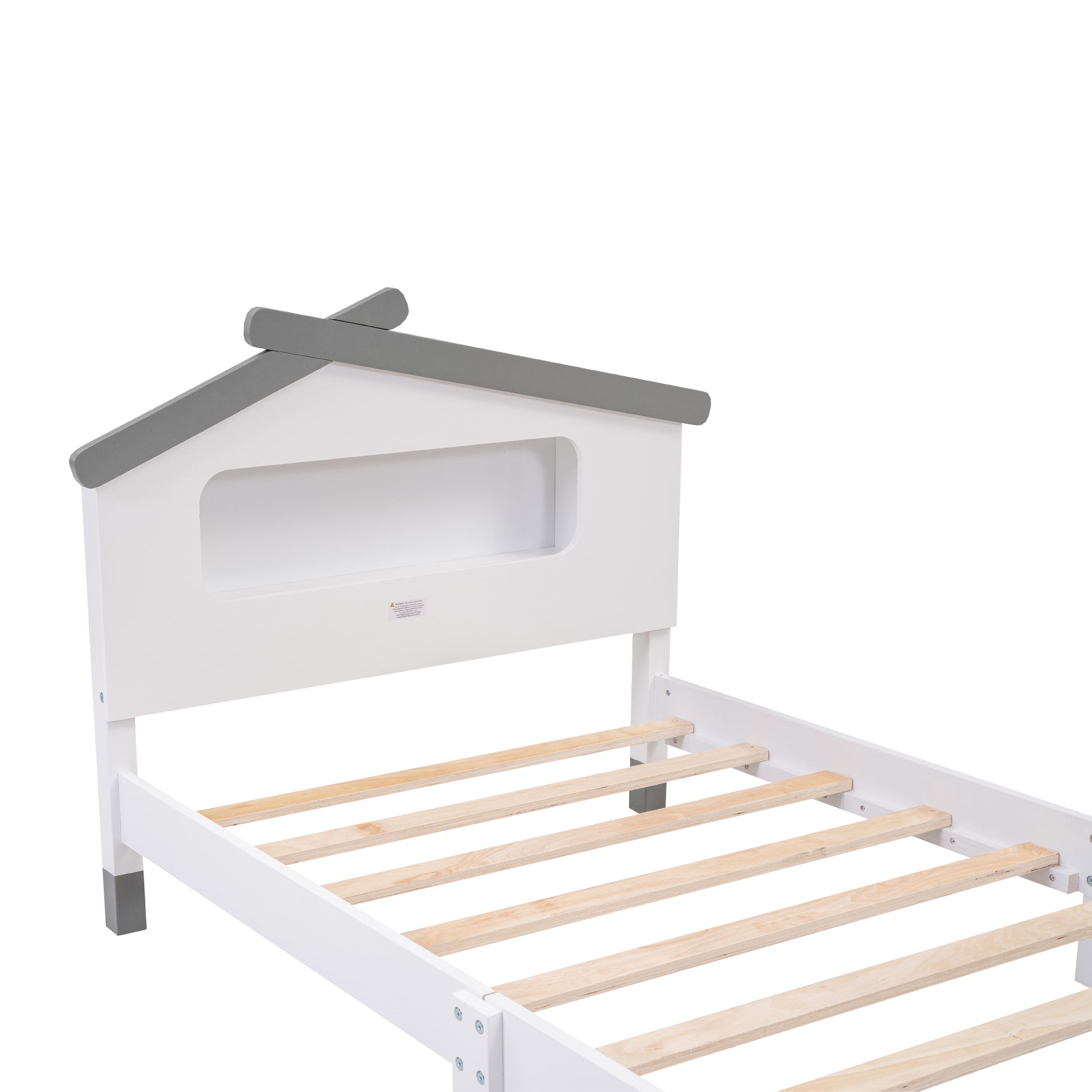 Twin Size Wood Platform Bed With House Shaped Headboard And Motion Activated Night Lights White Gray White Wood