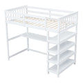 Twin Size Loft Bed With Storage Shelves And Under Bed Desk, White White Pine