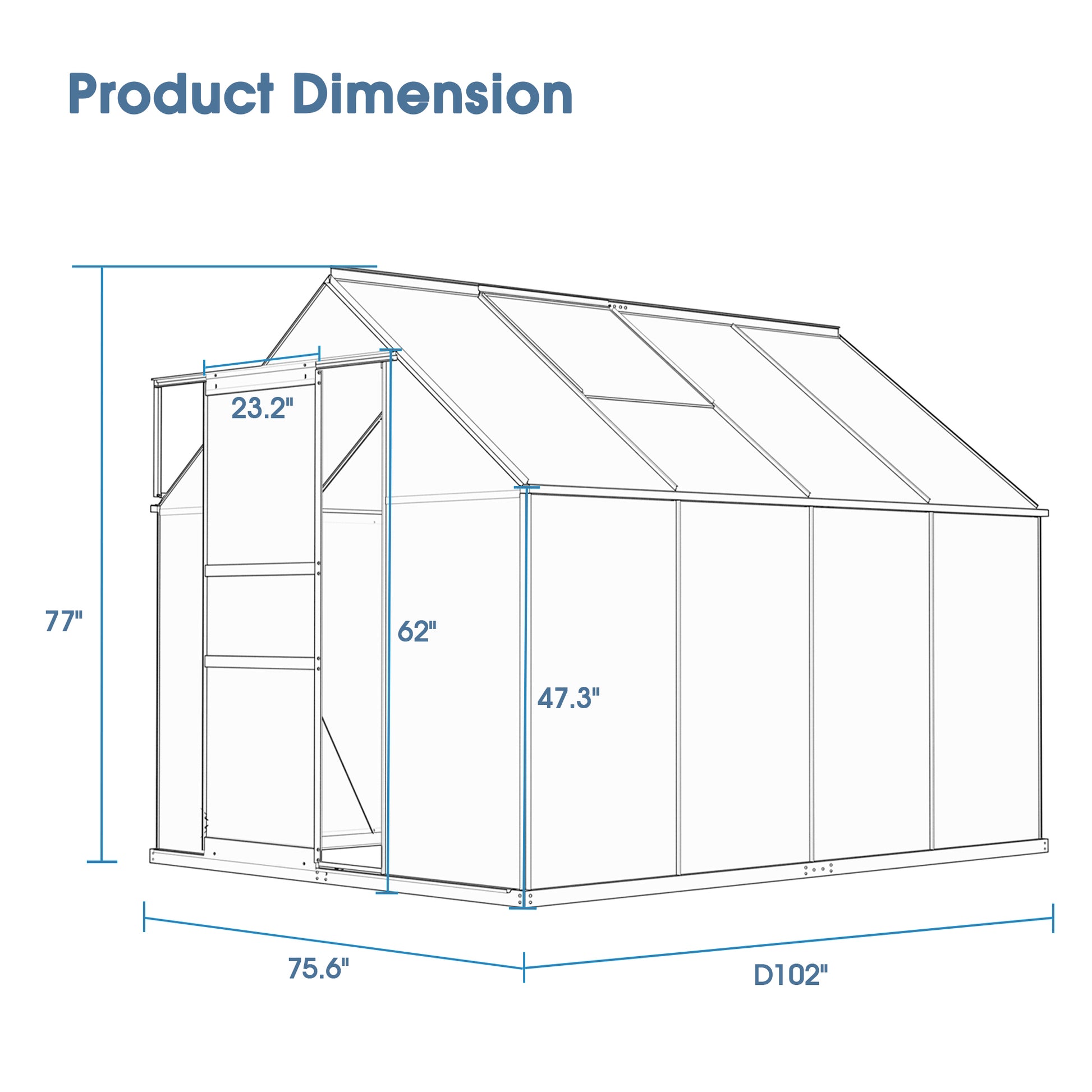 8' L X 6' W Walk In Polycarbonate Greenhouse With Roof Vent,Sliding Doors,Aluminum Hobby Hot House For Outdoor Garden Backyard Silver Aluminium Alloy Pc