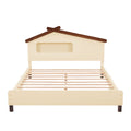 Full Size Wood Platform Bed With House Shaped Headboard And Motion Activated Night Lights Cream Walnut Cream Wood