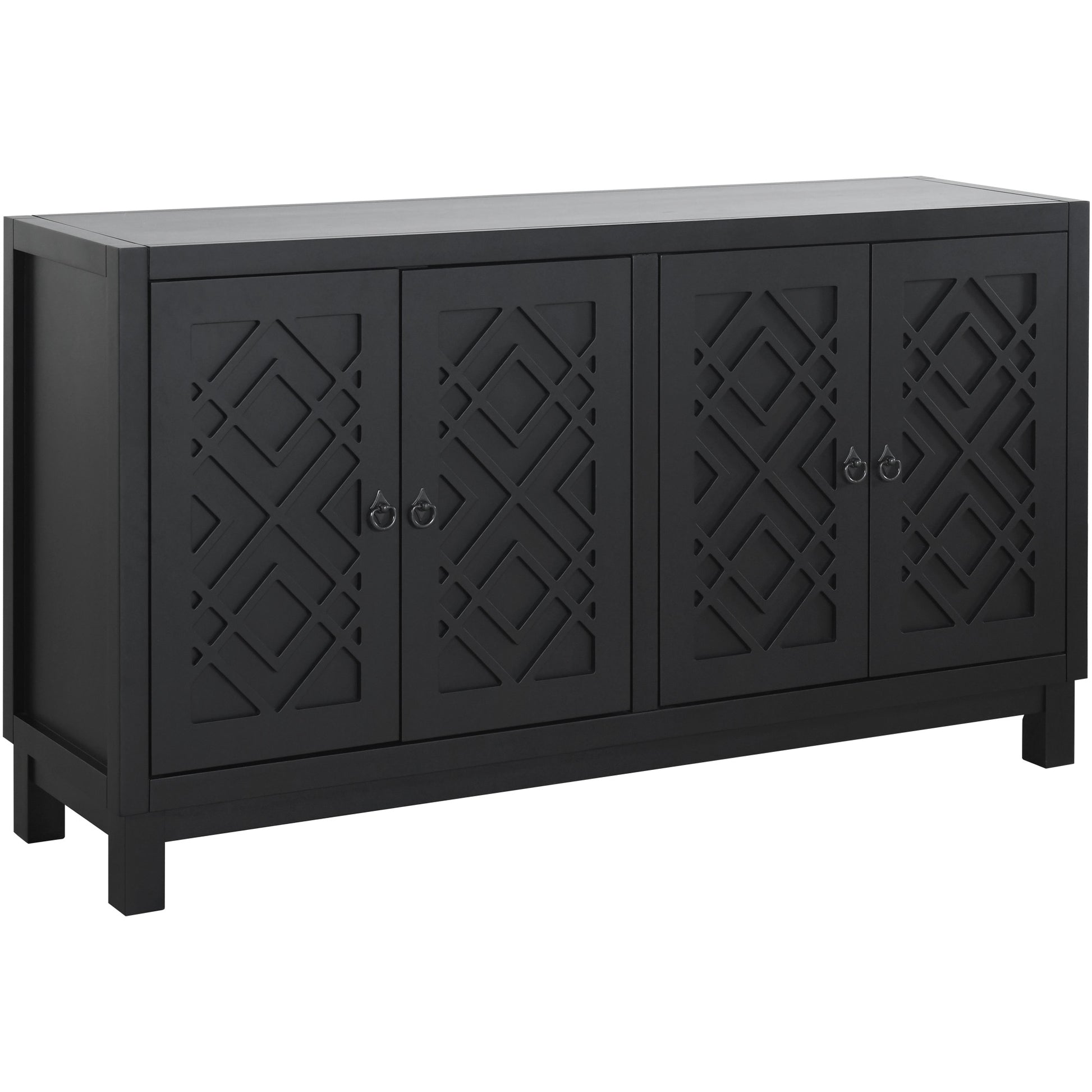 Large Storage Space Sideboard, 4 Door Buffet Cabinet With Pull Ring Handles For Living Room, Dining Room Black Black Mdf