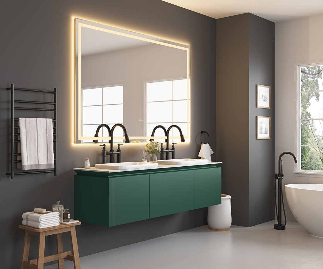 72In. W X 48In. H Oversized Rectangular Black Framed Led Mirror Anti Fog Dimmable Wall Mount Bathroom Vanity Mirror Hd Wall Mirror Kit For Gym And Dance Studio 48X 72Inches With Safety Ba Gold Aluminium