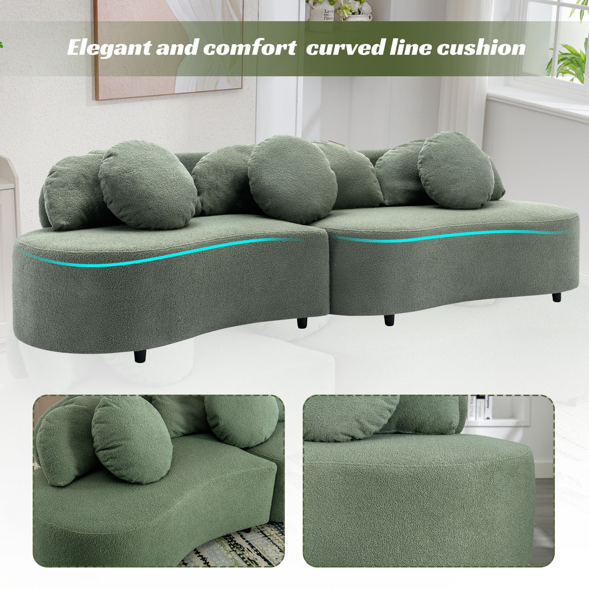 103.9" Modern Living Room Sofa Lamb Velvet Upholstered Couch Furniture For Home Or Office, Green Green Foam 2 Seat