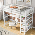 Twin Size Loft Bed With Storage Shelves And Under Bed Desk, White White Pine