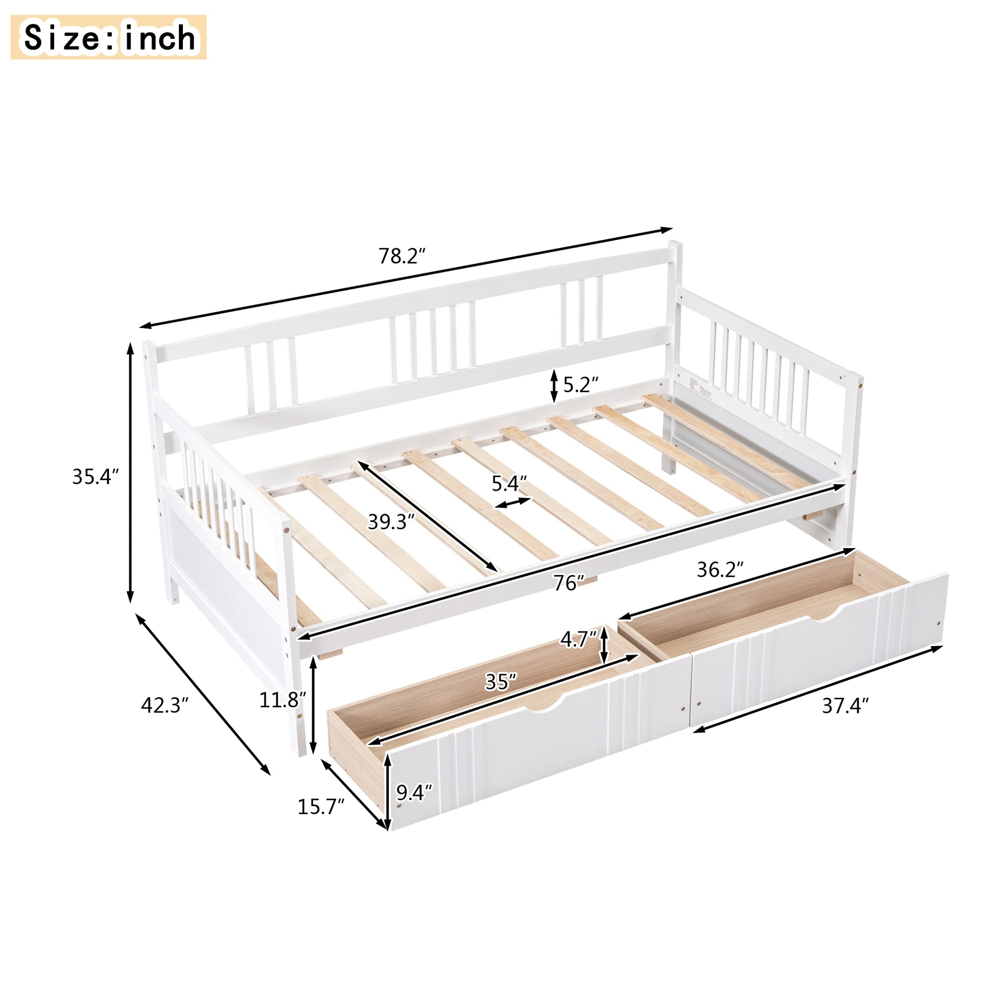 Twin Size Daybed Wood Bed With Two Drawers,White Old Sku:Lp000057Aak White Solid Wood