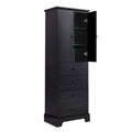 Storage Cabinet With 2 Doors And 4 Drawers For Bathroom, Office, Adjustable Shelf, Mdf Board With Painted Finish, Black Black Mdf