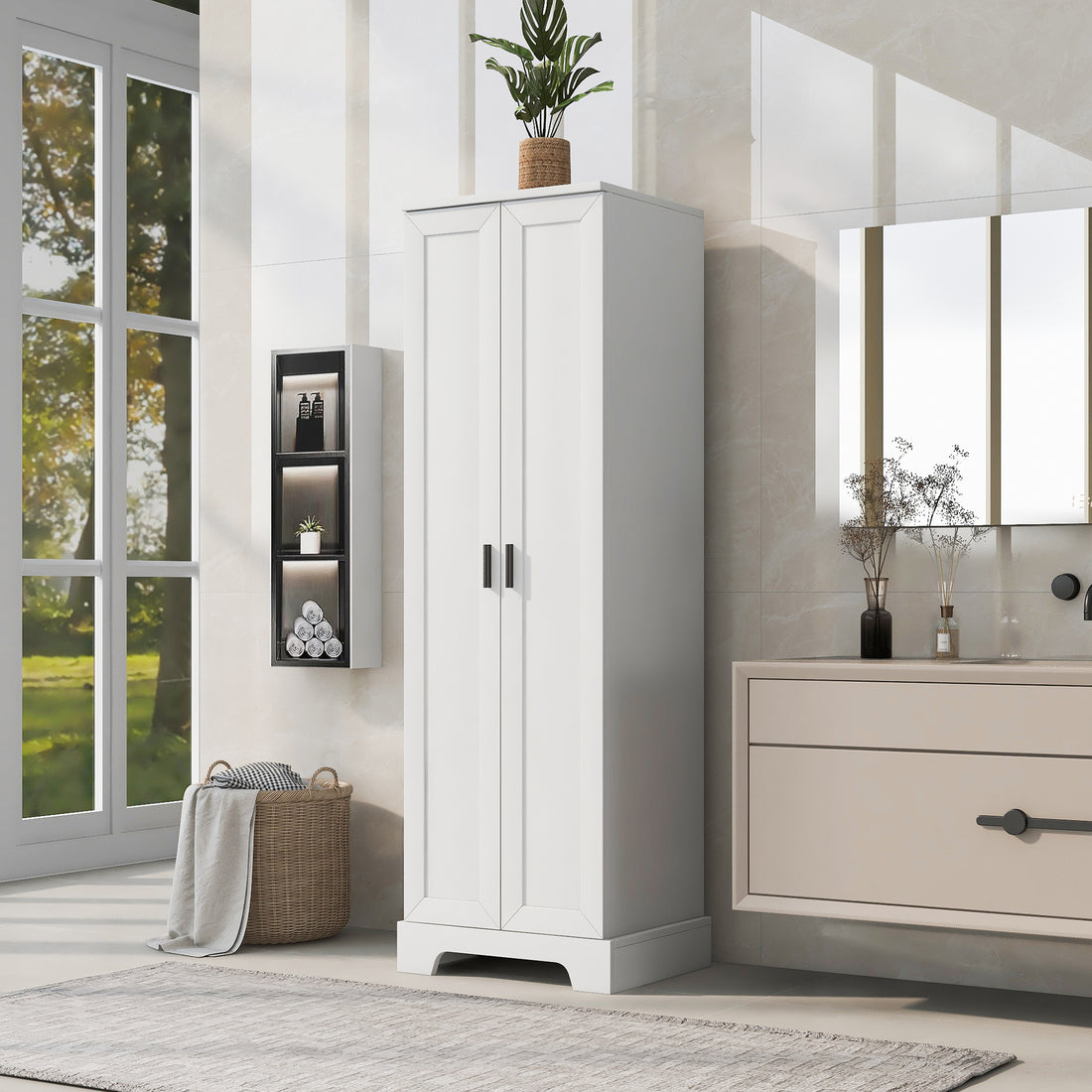 Storage Cabinet With Two Doors For Bathroom, Office, Adjustable Shelf, Mdf Board, White Old Sku:Wf302824Aak White Mdf