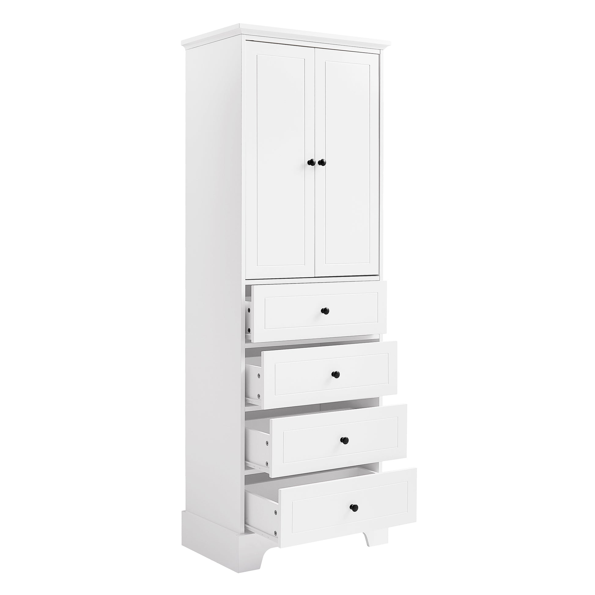 Storage Cabinet With 2 Doors And 4 Drawers For Bathroom, Office, Adjustable Shelf, Mdf Board With Painted Finish, White White Mdf