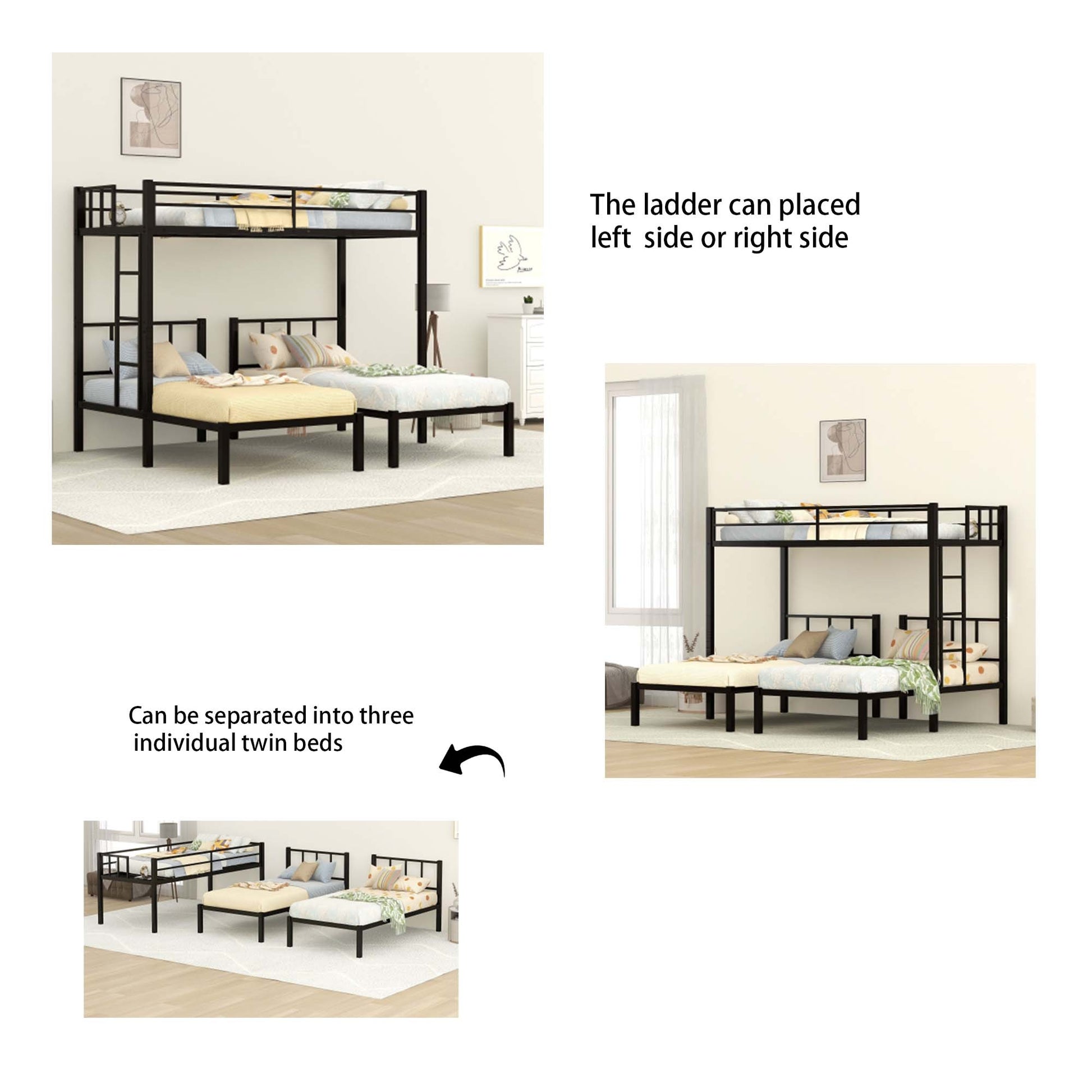 Twin Over Twin & Twin Bunk Beds For 3, Twin Xl Over Twin & Twin Bunk Bed Metal Triple Bunk Bed, Black Pre Sale Date: June 10Th Black Metal