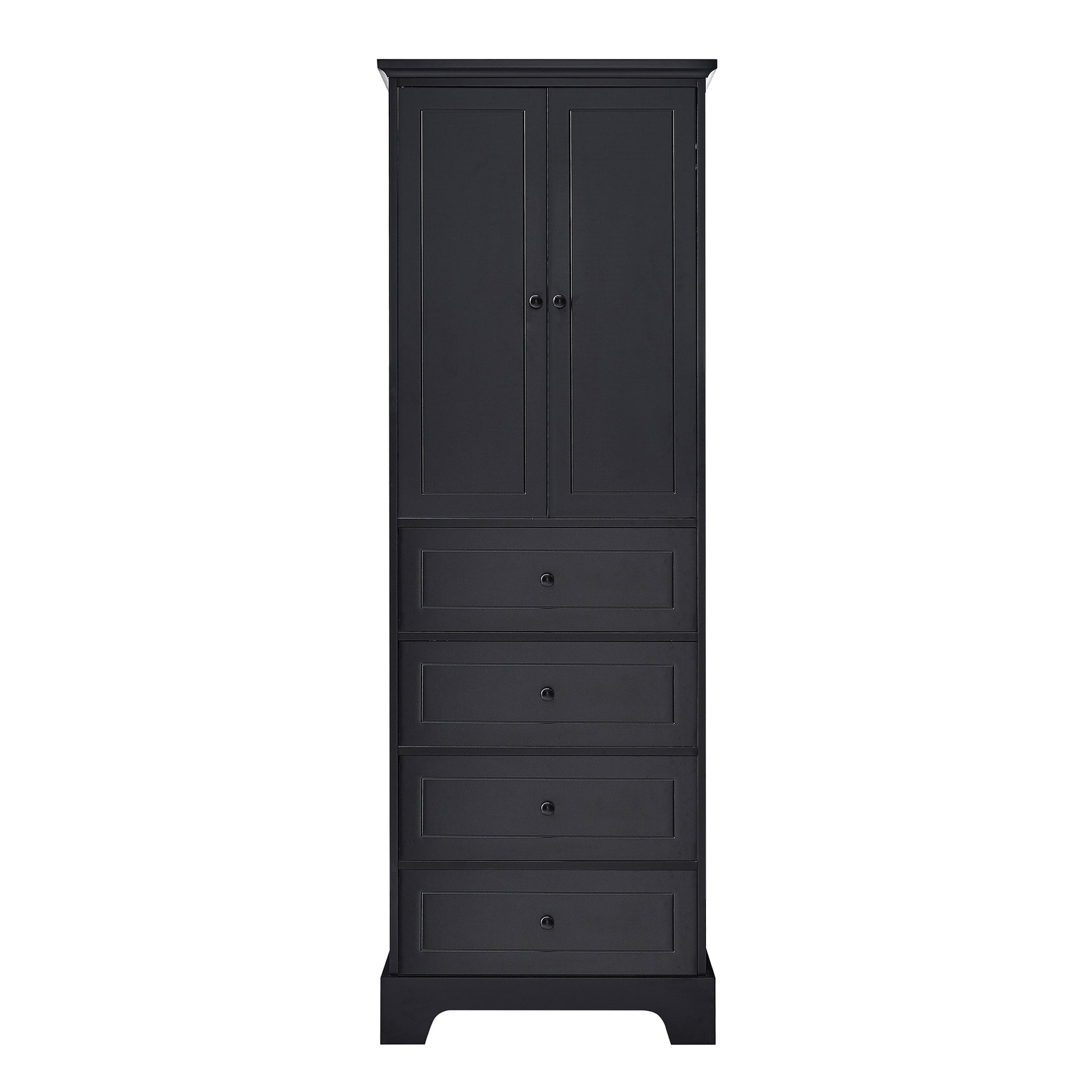 Storage Cabinet With 2 Doors And 4 Drawers For Bathroom, Office, Adjustable Shelf, Mdf Board With Painted Finish, Black Black Mdf