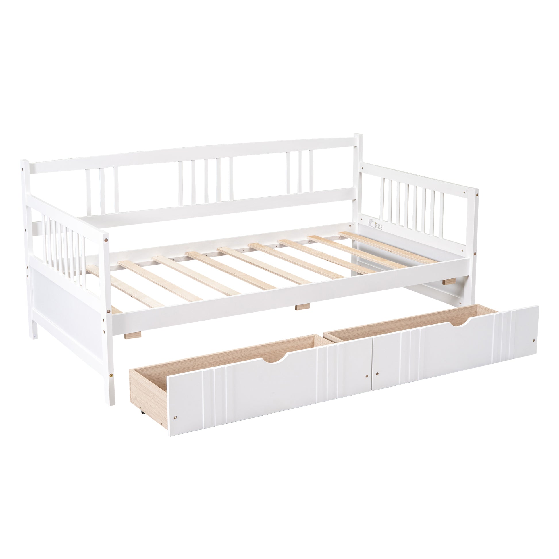 Twin Size Daybed Wood Bed With Two Drawers,White Old Sku:Lp000057Aak White Solid Wood