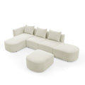 L Shape Sectional Sofa With Left Side Chaise And Ottoman, Modular Sofa, Diy Combination, Loop Yarn Fabric, Beige Beige Polyester Wood Medium Soft Tight Back Eucalyptus Square Arms Polyester 5 Seat