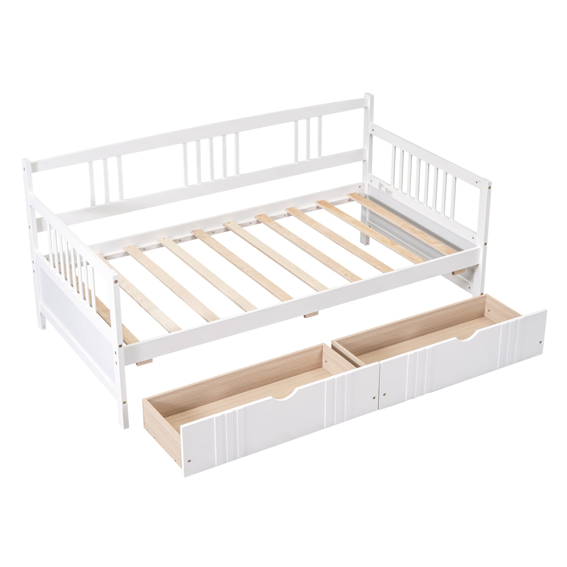 Twin Size Daybed Wood Bed With Two Drawers,White Old Sku:Lp000057Aak White Solid Wood