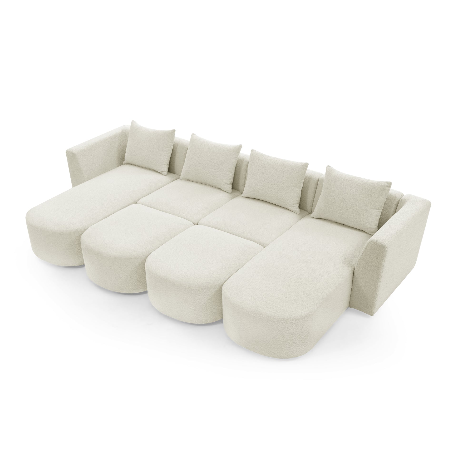 U Shape Sectional Sofa Including Two Single Seat, Two Chaises And Two Ottomans, Modular Sofa, Diy Combination, Loop Yarn Fabric, Beige Beige Polyester Wood Medium Soft Tight Back Eucalyptus Square Arms Polyester 6 Seat