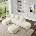 L Shape Sectional Sofa With Left Side Chaise And Ottoman, Modular Sofa, Diy Combination, Loop Yarn Fabric, Beige Beige Polyester Wood Medium Soft Tight Back Eucalyptus Square Arms Polyester 5 Seat