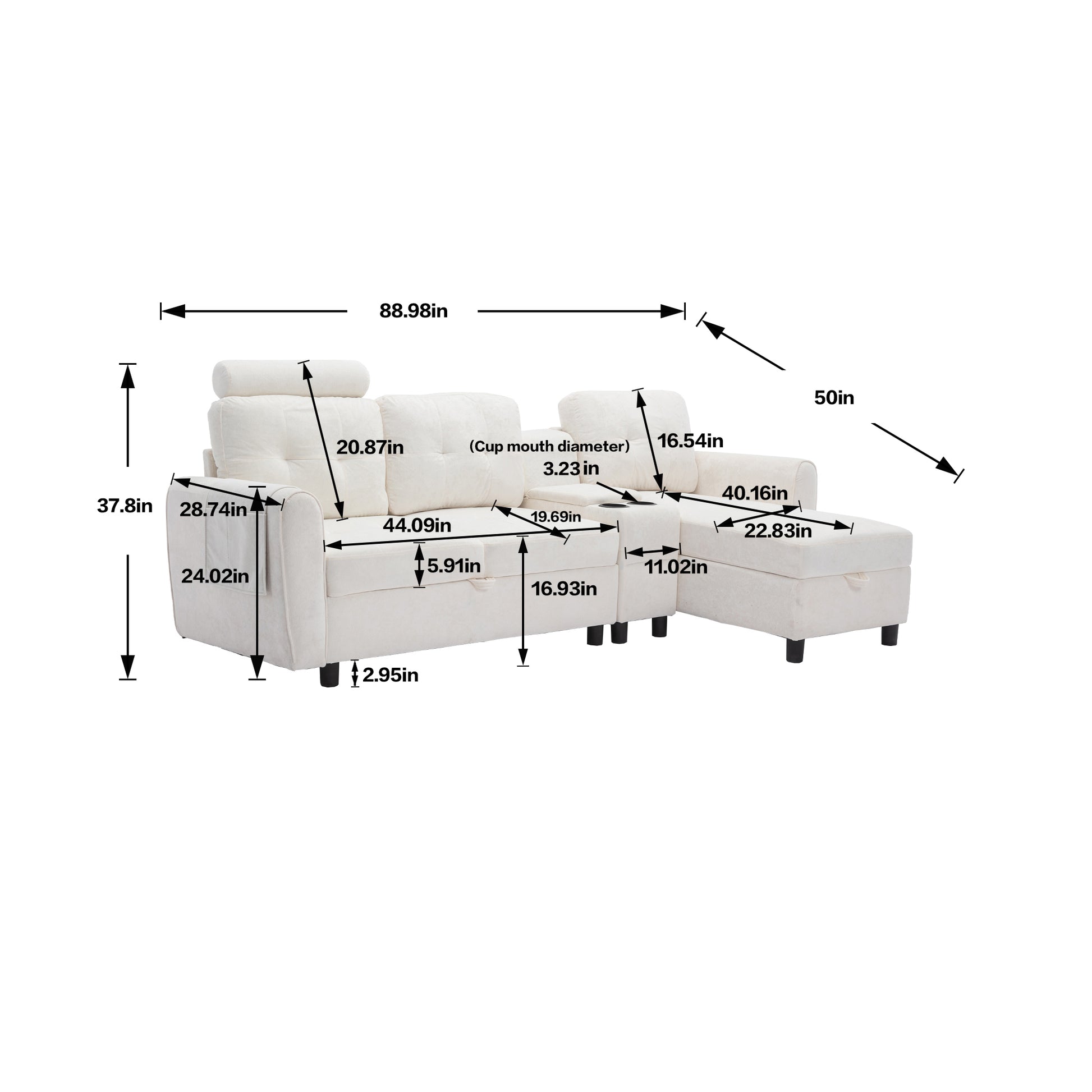 United We Win Storage Sofa Living Room Sofa Cozy Sectional Sofa White Polyester