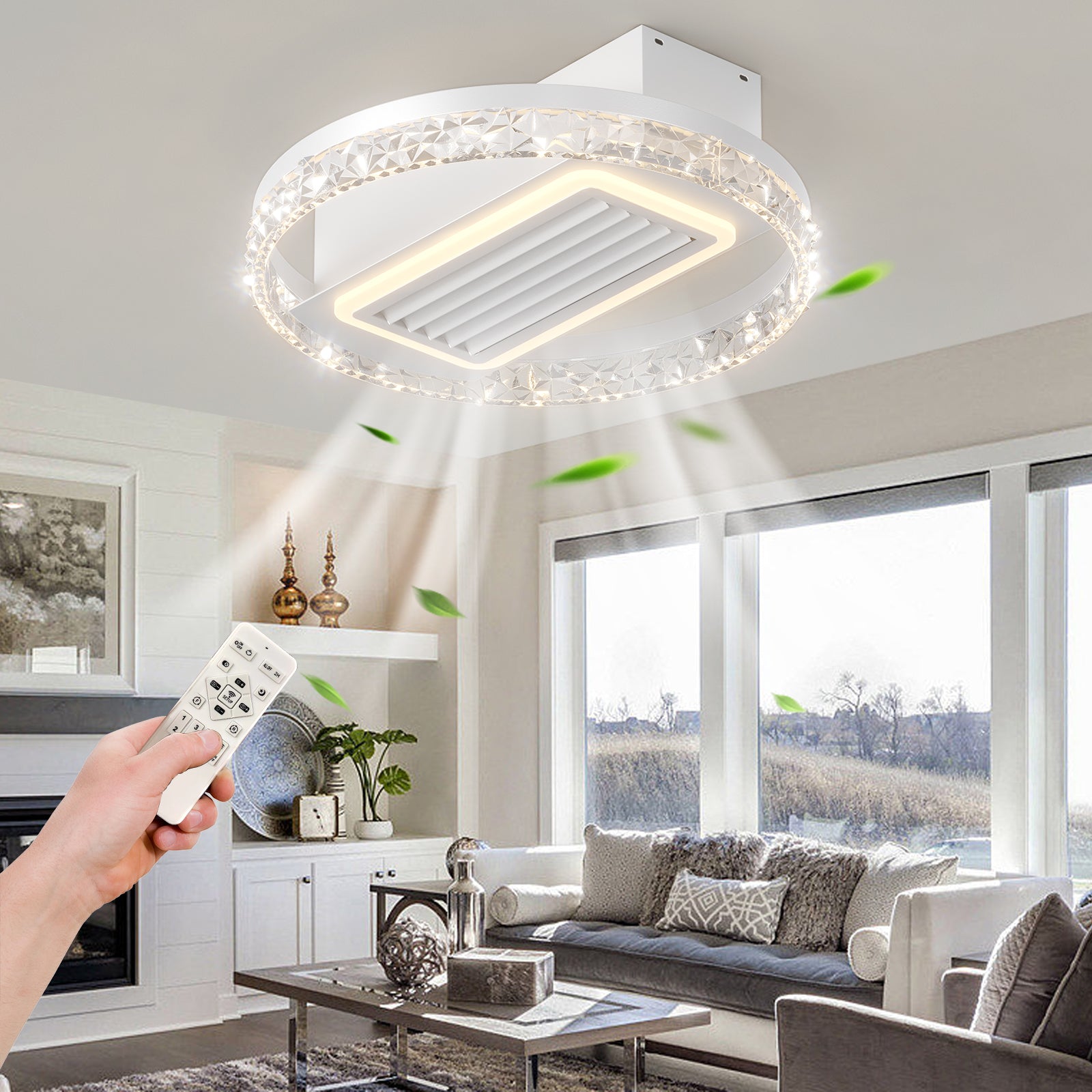 20Inch Modern Leafless Ceiling Fan With Remote Control Removable And Washable, Reversible Motor White Modern Iron