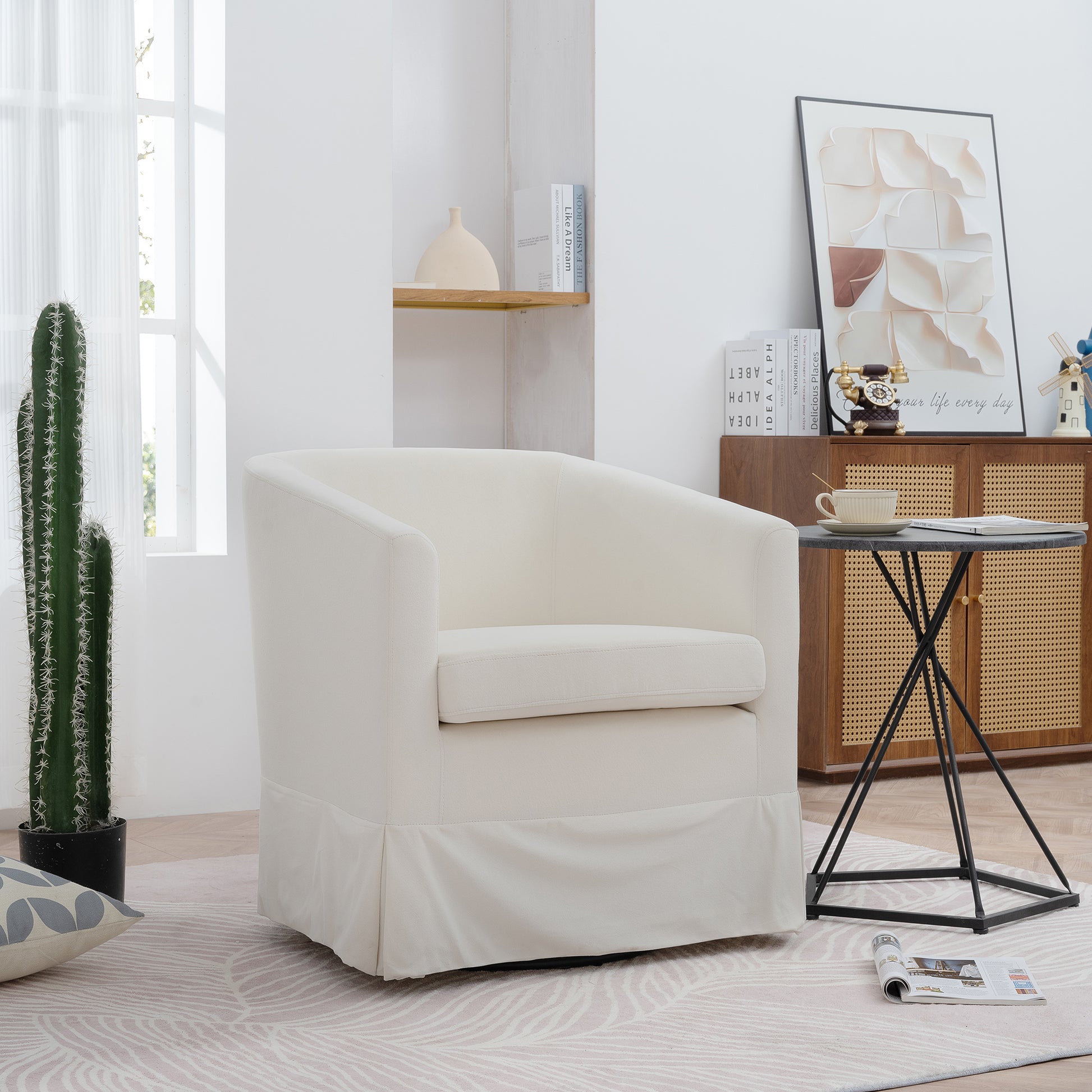 27.36" Wide Swivel Chair White Polyester