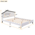 Full Size Wood Platform Bed With House Shaped Headboard And Motion Activated Night Lights White Gray White Wood