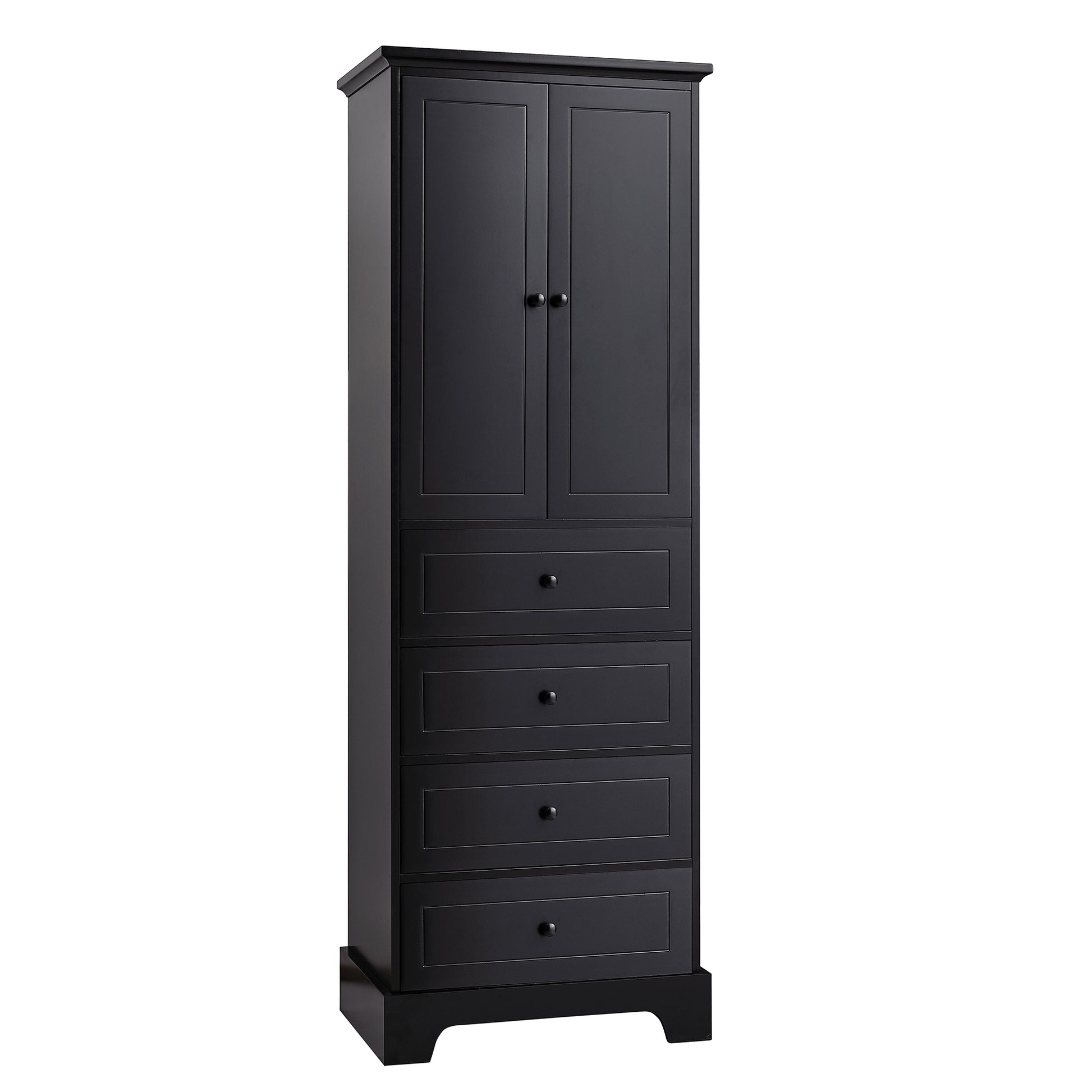 Storage Cabinet With 2 Doors And 4 Drawers For Bathroom, Office, Adjustable Shelf, Mdf Board With Painted Finish, Black Black Mdf