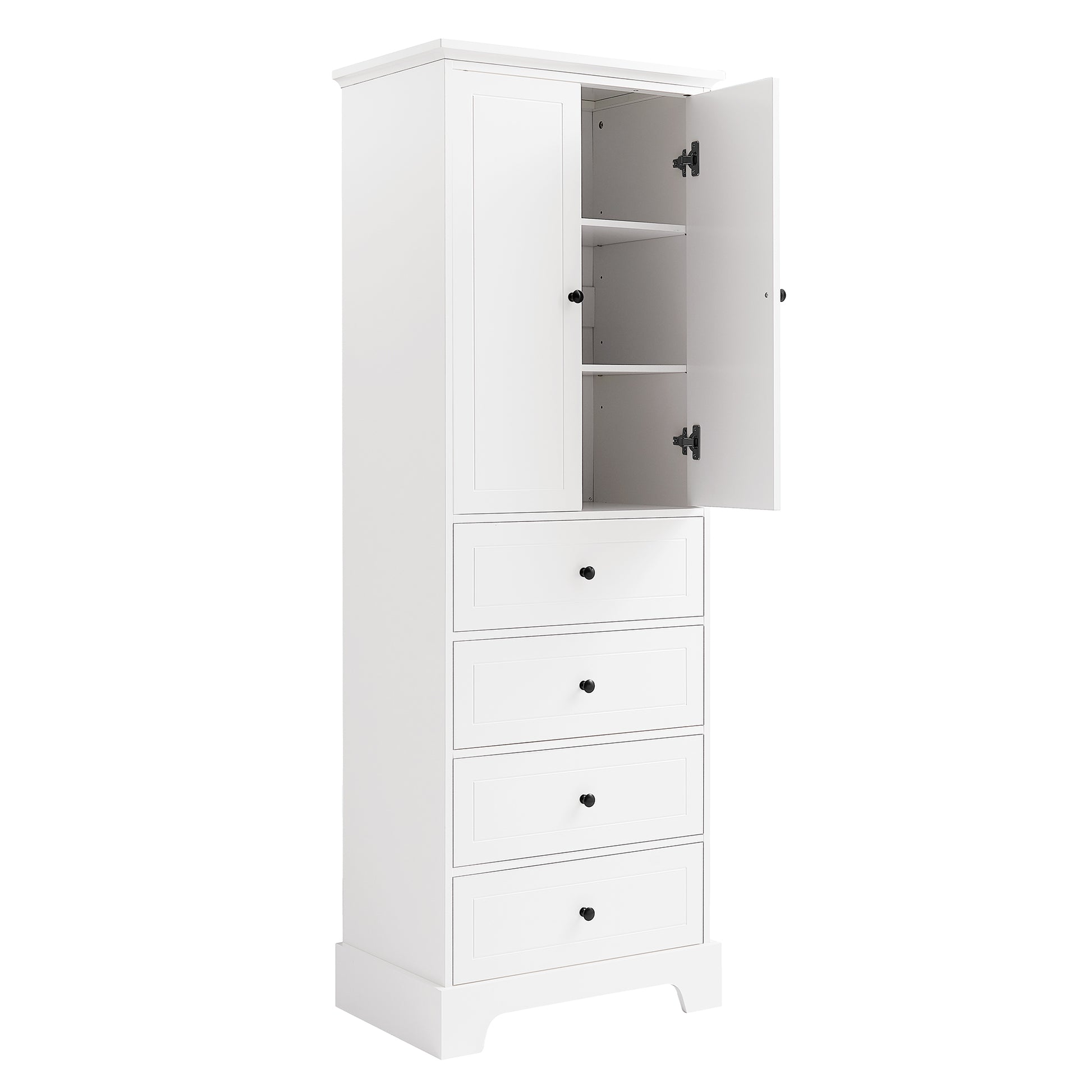 Storage Cabinet With 2 Doors And 4 Drawers For Bathroom, Office, Adjustable Shelf, Mdf Board With Painted Finish, White White Mdf