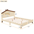 Full Size Wood Platform Bed With House Shaped Headboard And Motion Activated Night Lights Cream Walnut Cream Wood