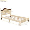 Twin Size Wood Platform Bed With House Shaped Headboard And Motion Activated Night Lights Cream Walnut Cream Wood