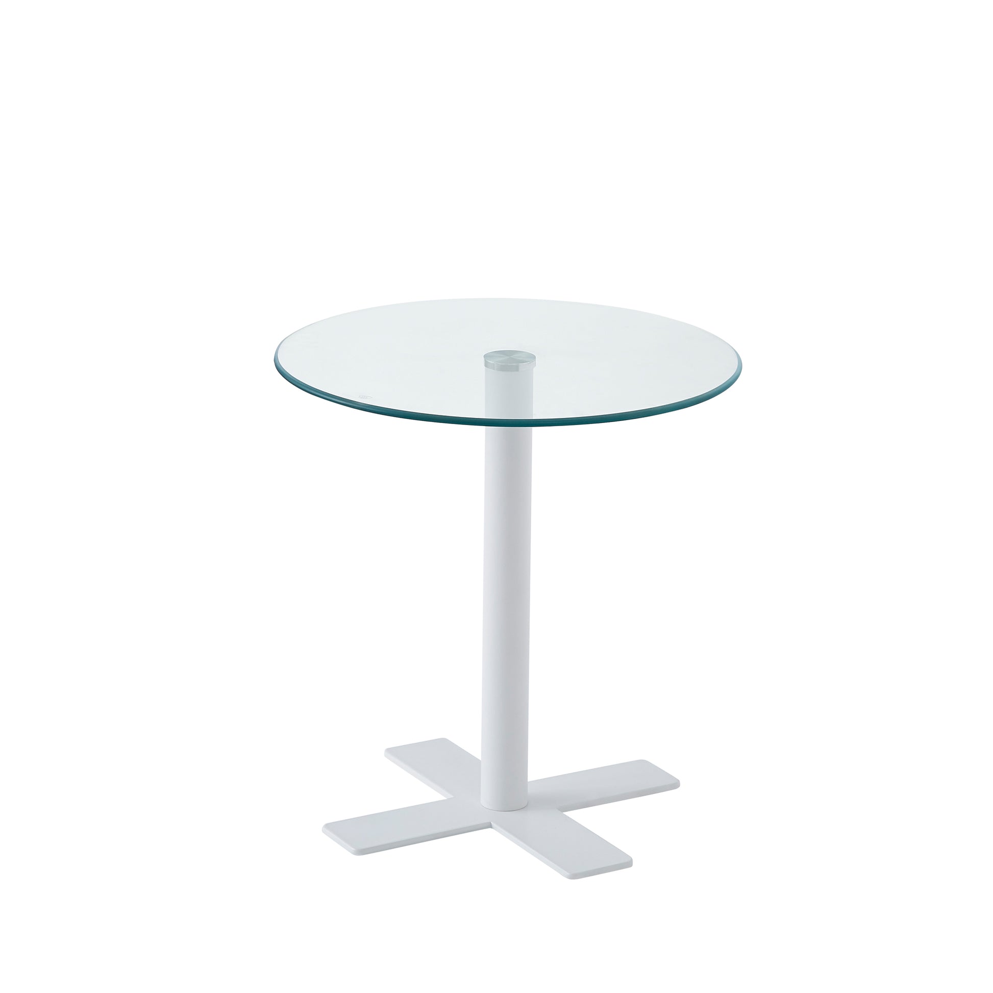 Tempered Clear Rould Glass Dinning Table With White Leg Transparent Glass