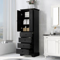 Storage Cabinet With 2 Doors And 4 Drawers For Bathroom, Office, Adjustable Shelf, Mdf Board With Painted Finish, Black Black Mdf