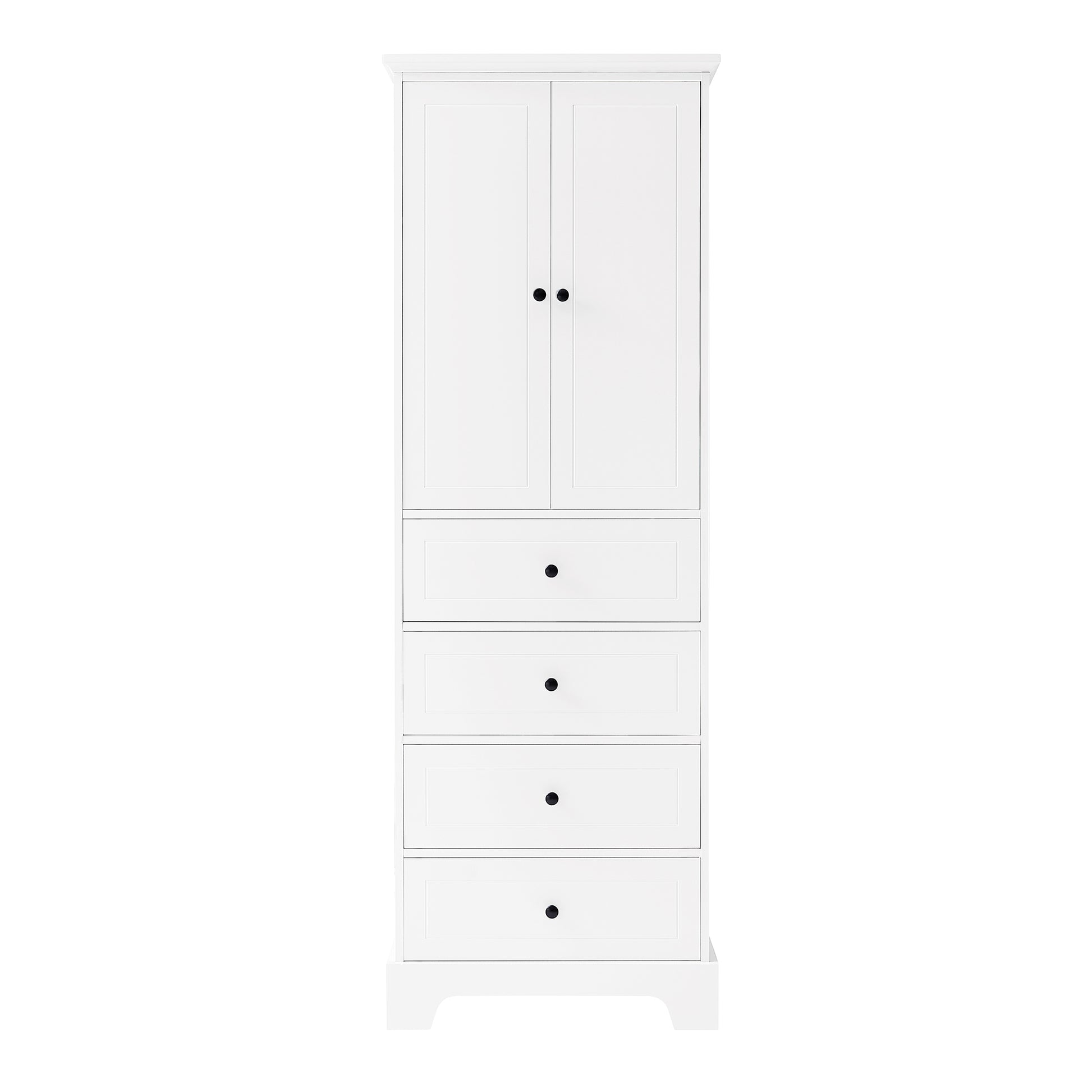 Storage Cabinet With 2 Doors And 4 Drawers For Bathroom, Office, Adjustable Shelf, Mdf Board With Painted Finish, White White Mdf