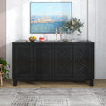 Large Storage Space Sideboard, 4 Door Buffet Cabinet With Pull Ring Handles For Living Room, Dining Room Black Black Mdf