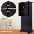 Storage Cabinet With 2 Doors And 4 Drawers For Bathroom, Office, Adjustable Shelf, Mdf Board With Painted Finish, Black Black Mdf