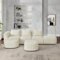 L Shape Sectional Sofa With Left Side Chaise And Ottoman, Modular Sofa, Diy Combination, Loop Yarn Fabric, Beige Beige Polyester Wood Medium Soft Tight Back Eucalyptus Square Arms Polyester 5 Seat