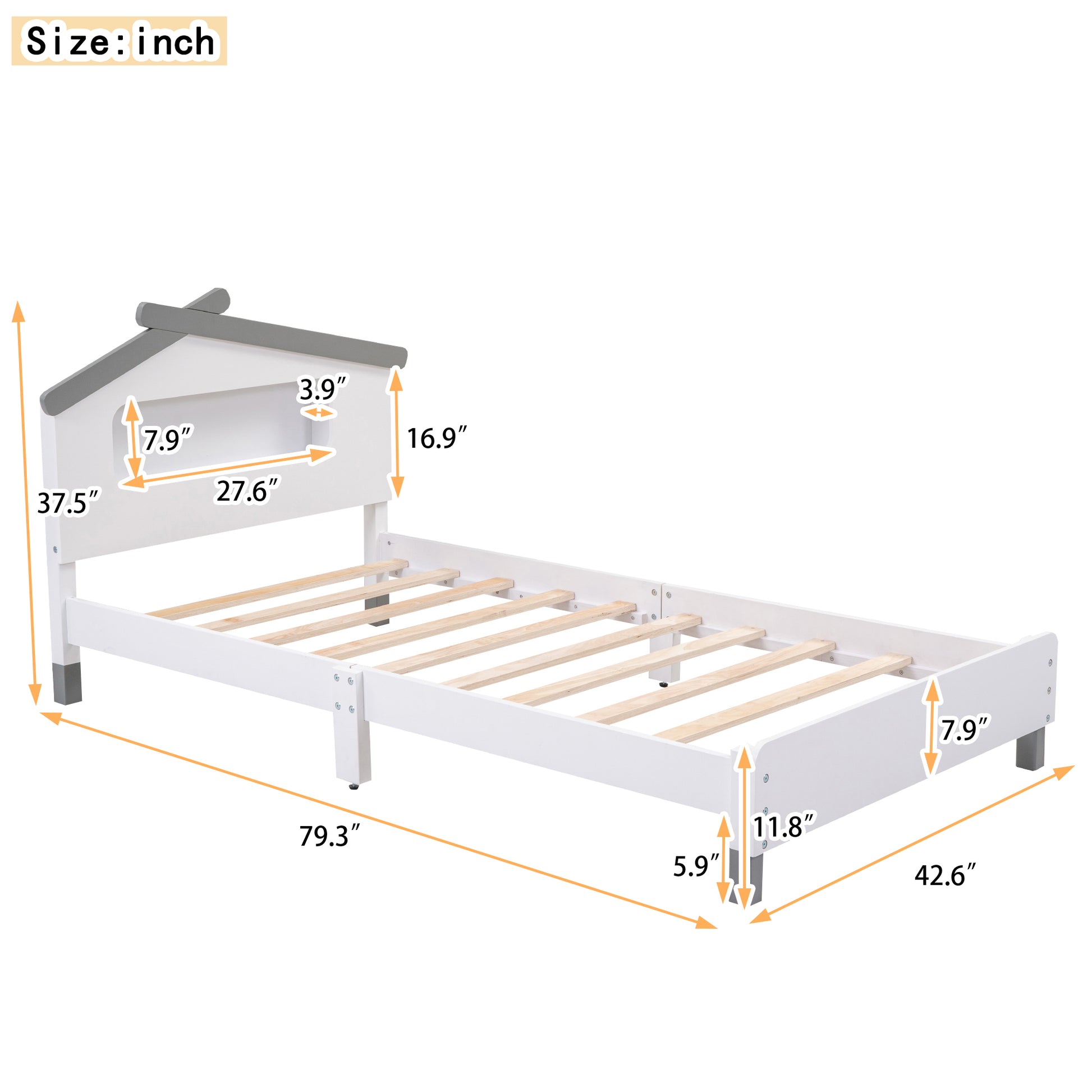 Twin Size Wood Platform Bed With House Shaped Headboard And Motion Activated Night Lights White Gray White Wood