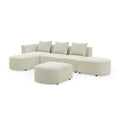 L Shape Sectional Sofa With Left Side Chaise And Ottoman, Modular Sofa, Diy Combination, Loop Yarn Fabric, Beige Beige Polyester Wood Medium Soft Tight Back Eucalyptus Square Arms Polyester 5 Seat