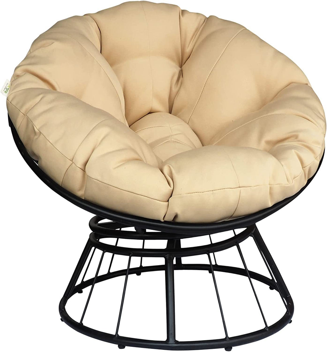 Papasan Wicker Rattan Chair Indoor, 360 Degree Swivel Saucer Chair With Fluffy Cushion,Deep Seating Accent Moon Chair With Solid Twill Fabric,Ideal For Living Black Khaki Primary Living Space Boho Aluminium Aluminium