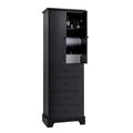 Storage Cabinet With 2 Doors And 4 Drawers For Bathroom, Office, Adjustable Shelf, Mdf Board With Painted Finish, Black Black Mdf