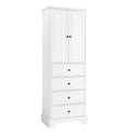 Storage Cabinet With 2 Doors And 4 Drawers For Bathroom, Office, Adjustable Shelf, Mdf Board With Painted Finish, White White Mdf