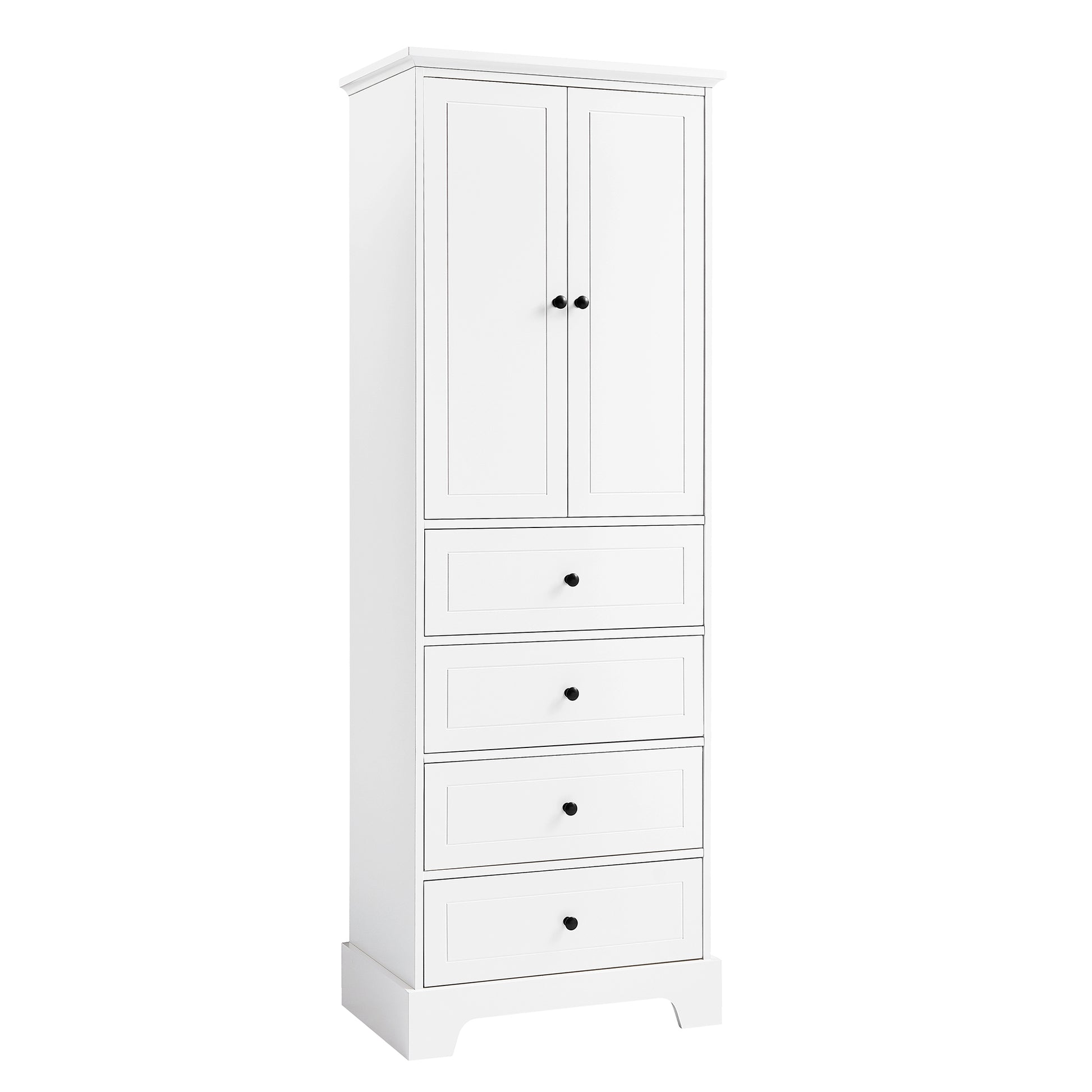 Storage Cabinet With 2 Doors And 4 Drawers For Bathroom, Office, Adjustable Shelf, Mdf Board With Painted Finish, White White Mdf