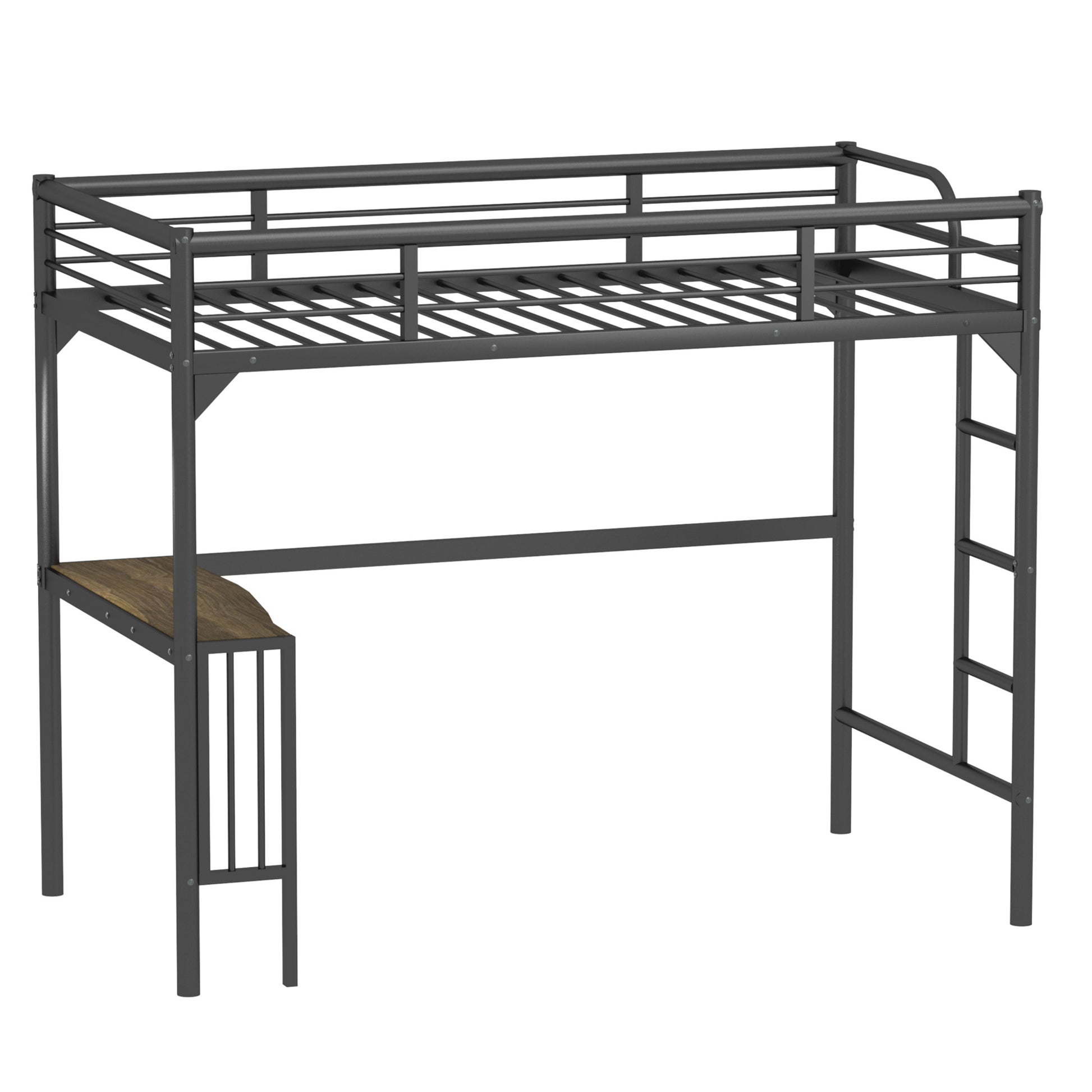 Twin Metal Loft Bed With Desk, Ladder And Guardrails,Bookdesk Under Bedblack Black Metal