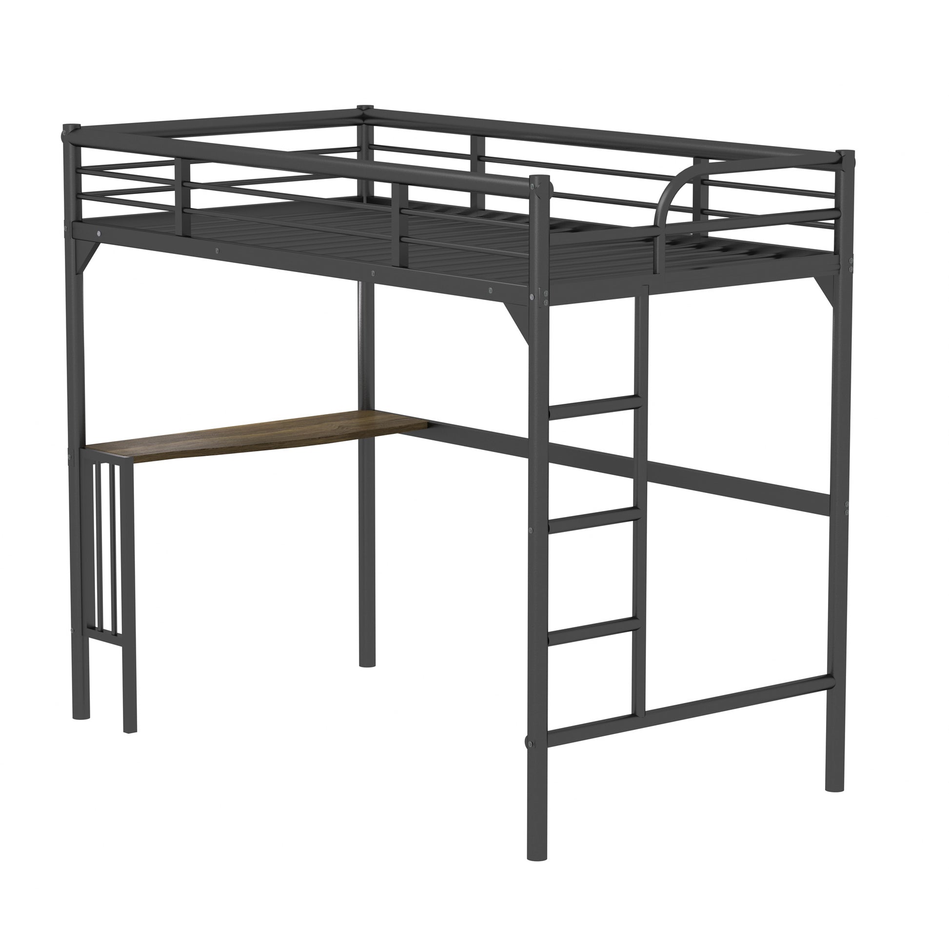 Twin Metal Loft Bed With Desk, Ladder And Guardrails,Bookdesk Under Bedblack Black Metal