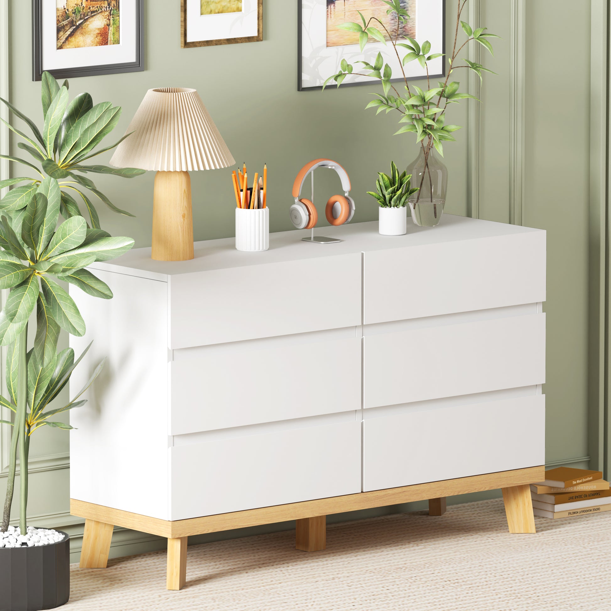 47.24"6 Drawers Mdf Storage Cabinet,For Bedroom,Living Room,Dining Room,Hallways,White White Mdf