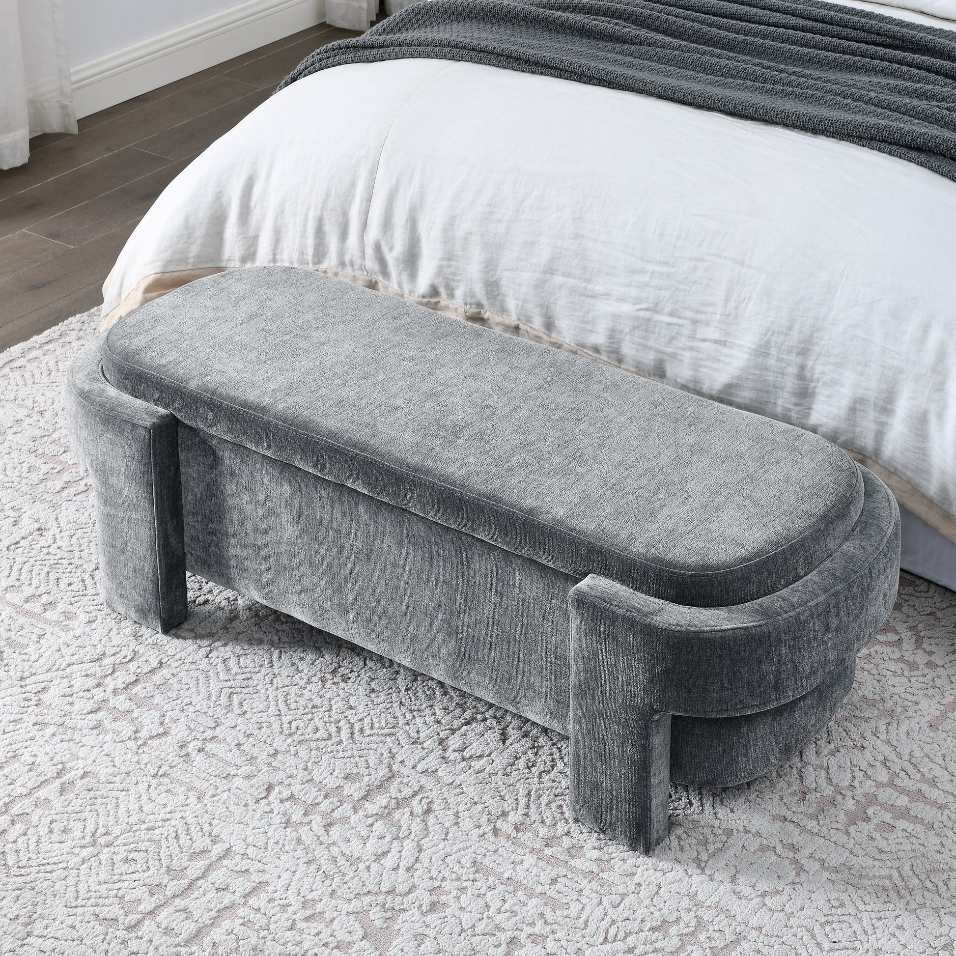 Chenille Upholstered Bench With Large Storage Space For The Living Room, Entryway And Bedroom,Grey, 51.5''X20.5''X17'' Grey Foam